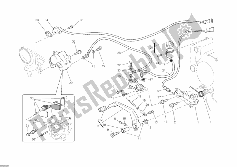 Alle onderdelen voor de Achter Remsysteem van de Ducati Superbike 848 USA 2010